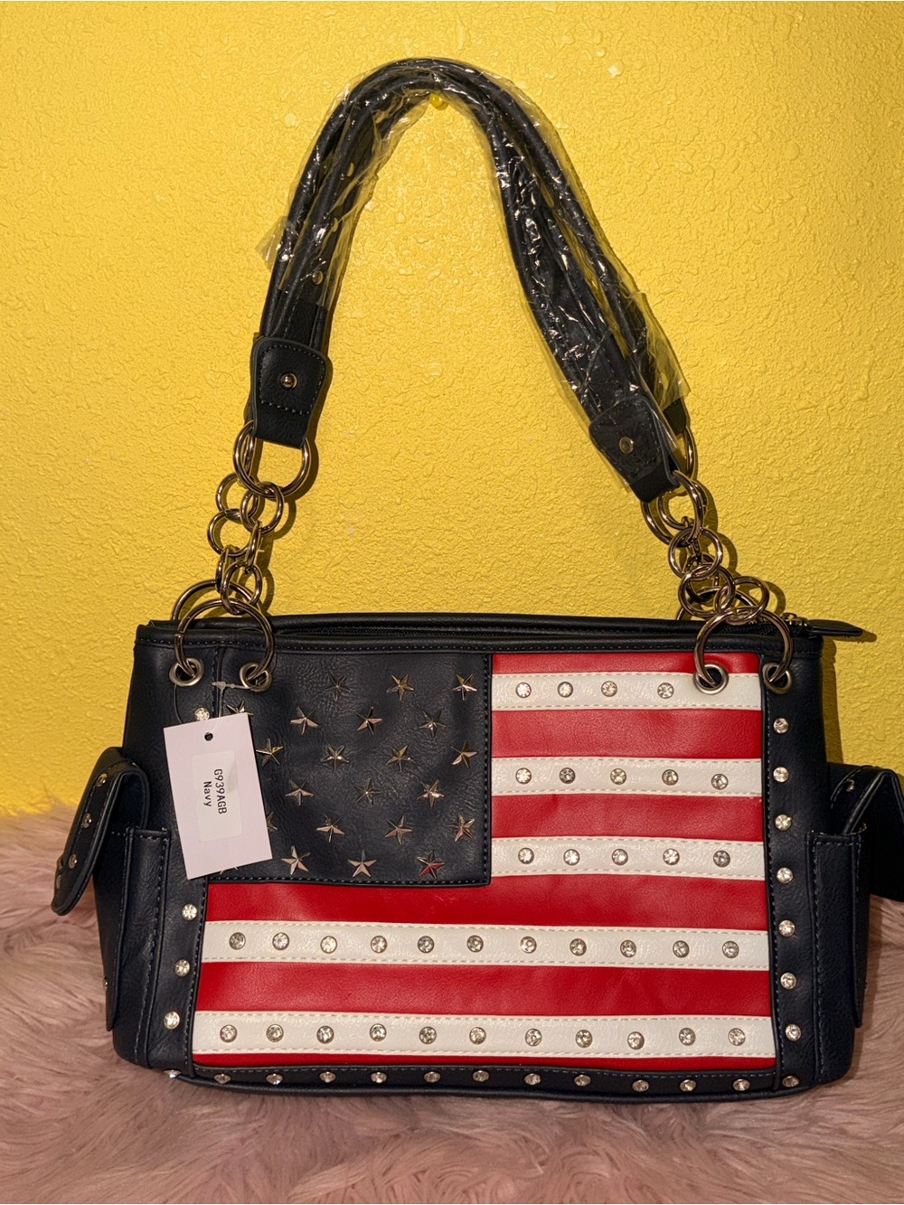 Patriotic Studded Flag Shoulder Bag - Black/Red/White